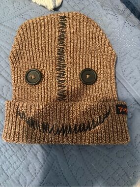 Spirit Brown Knit Kids Beanie with Button Eyes and Stitched Smile